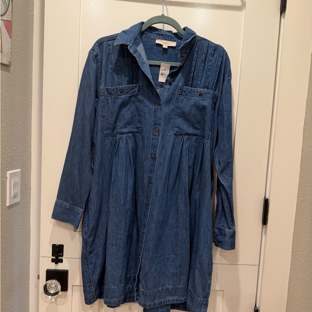 LOFT Classic Blue Denim Shirt Dress
